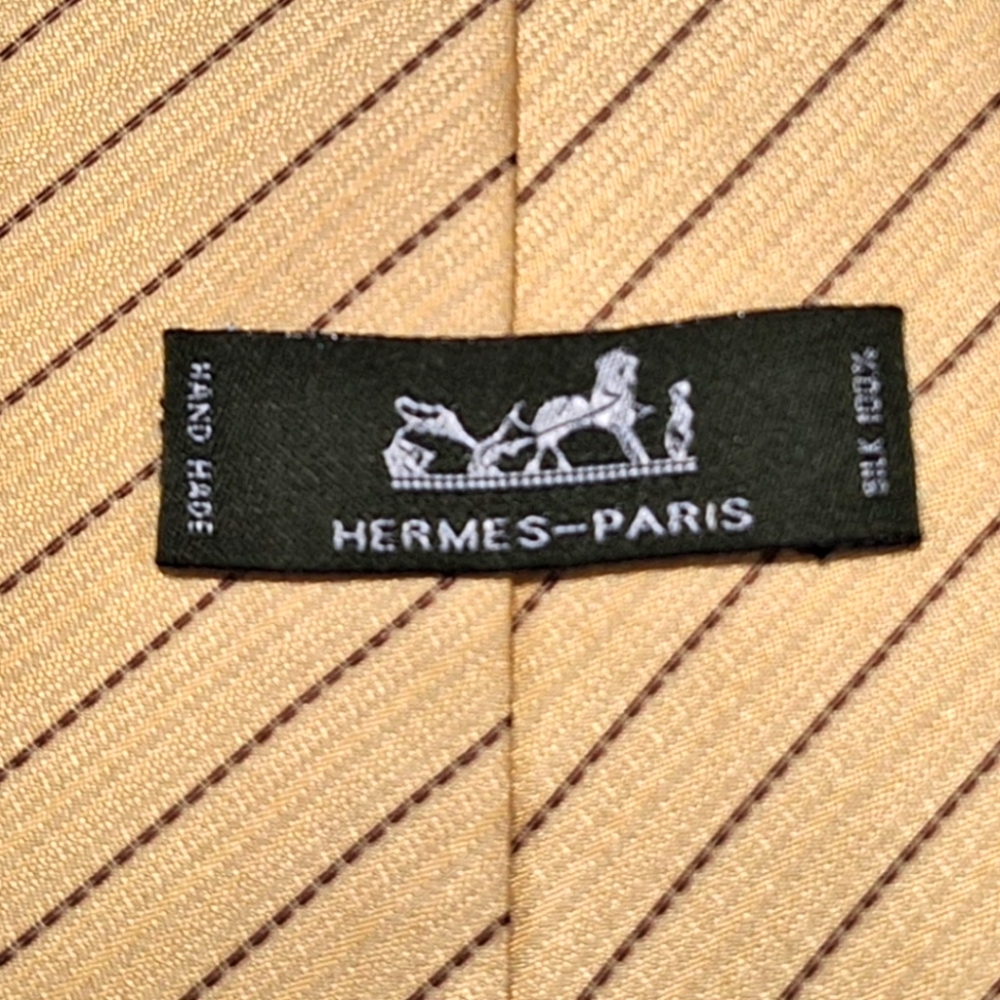 Hermes 100% Silk Striped Yellow Tie. Dry Cleaned.